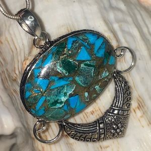 Copper Kingman Turquoise natural gemstone modern statement pendant